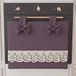PETTI Artigiani Italiani - Elegante ovenhoes, shabby chic ovenhoes in effen kleur met Sangallo kanten ruches en strikken, katoenen ovenhoes, ovenhoes 50 x 42 cm, paars