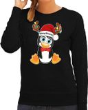 Bellatio Decorations Foute Kersttrui/sweater voor dames - Merry Christmas - zwart - kerst pinguin S