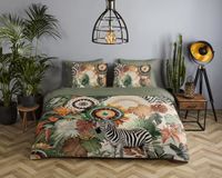 HIP Dekbedovertrek Mandalas, Bladeren en een Zebra - Lits Jumeaux 240x200/220 cm - Groen - 100% Katoen Satijn
