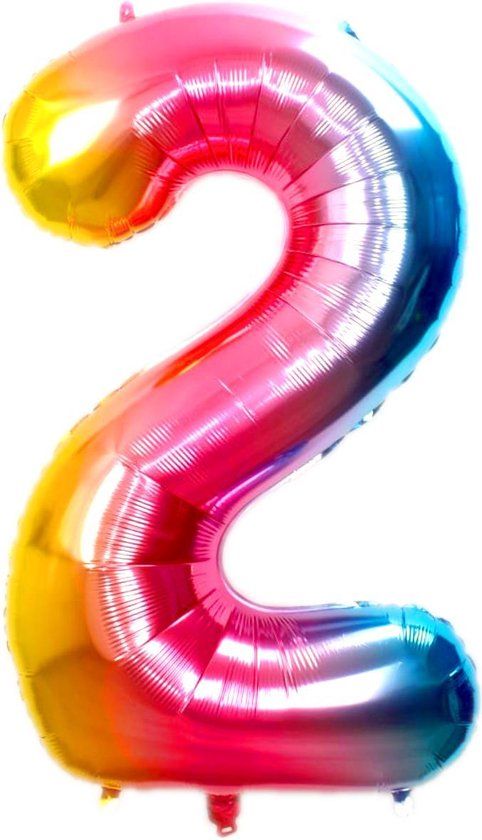 Folie Ballon Cijfer 2 Regenboog 86cm - Verjaardag