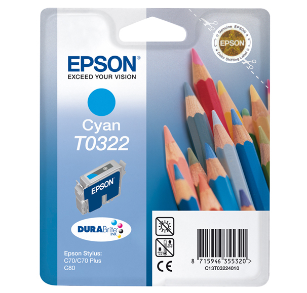 Epson Pencils inktpatroon Cyan T0322 DURABrite Ink single pack / cyaan