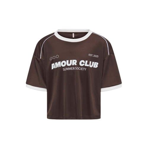 ONLY KIDS ONLY GIRL T-shirt met tekst - donkerbruin