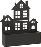 J-Line Wanddeco/Bloempot Huis Metaal Zwart Large - Ø 11cm