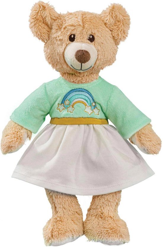 Heless 65 Knuffeldier Teddy Rainbow incl. jurk met regenboogborduurwerk, ca. 32 cm grote teddybeer om van te houden en als speelgenoot voor baby's en peuters, bruin