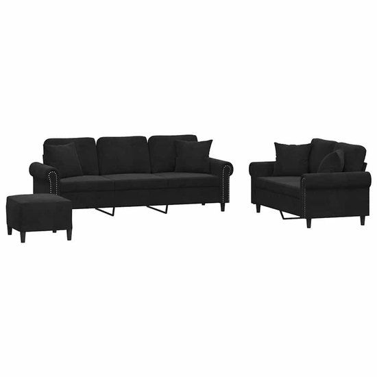 VidaXL 3-delige Loungeset met kussens fluweel zwart