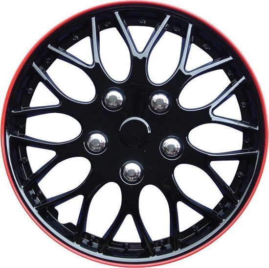 AutoStyle 4-Delige Wieldoppenset Missouri 14-inch zwart/rode rand