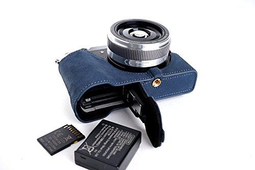 Zakao GX85 Case, Handgemaakte Echt Lederen Half Camera Case Tas Cover voor Panasonic GX85 GX80 GX7 II Bottom Opening Versie Met Hand Strap (DeepBlue)