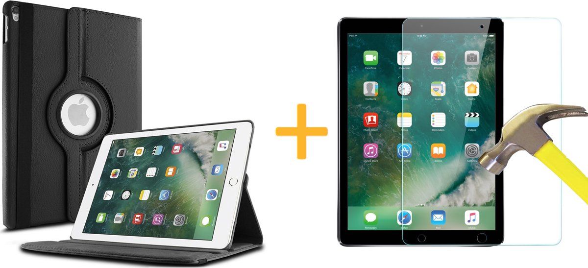iCall Apple iPad Mini 4 - Leer Zwart Draaibare 360 Graden Cover Hoes + Screenprotector