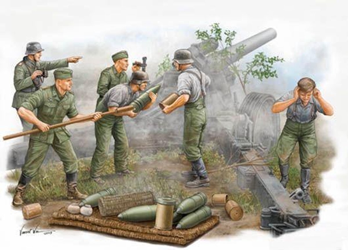 Trumpeter 00425 Modelbouwpakket Duitse Field Howitzer Gun Crew on firing