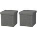 Urban Living Pouf/tabouret - 2x - boîte de rangement tabouret d'assise - gris foncé - lin/mdf - 37 x 37 cm - pliable