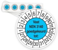 Merkloos / Sans marque Ricard Keuringsstickers Vast NEN 3140 Goedgekeurd tot 2027 | 50 stuks, Ø 35 mm | Blauw