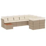 vidaXL 10-delige Loungeset met Kussens, Poly Rattan, Beige
