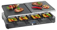 Merkloos Raclette grill - Hete steen en gietijzeren plaat - 8 personen - 8 pannetjes - Zwart