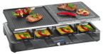 Merkloos Raclette grill - Hete steen en gietijzeren plaat - 8 personen - 8 pannetjes - Zwart