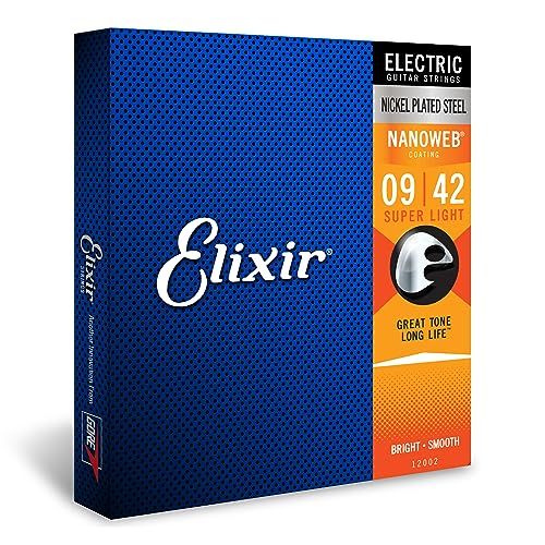 Elixir® Strings Electric Guitar Strings with NANOWEB® Coating, Super Light (.009-.042)