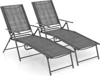 Coast Set van 2 Ligstoelen - Opvouwbaar - Grijs - 155-189 x 64 x 65-102 cm