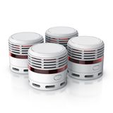 Brandson Rookmelder, set van 4 stuks. 10 jaar lithiumbatterij. Foto-elektrische rookmelder conform EN 14604. Alarmvolume: 85 dB. Testknop. LED-indicator. Stilstandmodus. Wit. Inhoud: 4 stuks