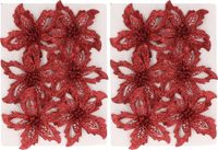 Cosy&Trendy Billiet - Vanlaere 12x Kerstboomversiering rode glitter bloemen op clip