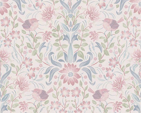 A.S. Création BLOEMEN EN VOGELS BEHANG | Botanisch & Dieren - crème blauw roze groen - Maison Charme