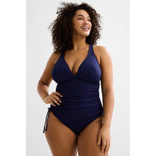 BEACHWAVE Curve corrigerend badpak met textuur donkerblauw