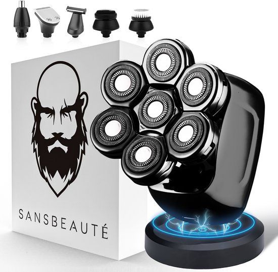 Sansbeauté® SkullSharp PRO 6-in-1 Scheerapparaat Mannen – Trimmer - Tondeuse - Electric Face & Head Shaver – Hoofd Kaal Scheren – Nat & Droog - Draadloos Opladen - Elektrisch