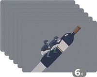 KitchenYeah Placemat Set - Vintage Wine Bottle Design - 6 Pack - 45x30cm - Multicolor - Vinyl/Plastic - Washable