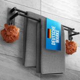 LOBUX® Porte-serviettes sans perçage noir – 80 cm, acier inoxydable – Porte-serviettes de bain double, adhésif – Étagère à serviettes, porte-serviettes de bain incluant 2 crochets pour serviettes – salle de bain, paroi de douche, cuisine