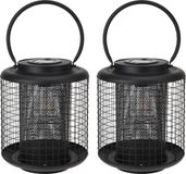 Excellent Houseware Set van 2x Zwarte Ronde Solar LED Lantaarns 22 cm - Éclairage de jardin