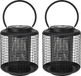 Excellent Houseware Set van 2x Zwarte Ronde Solar LED Lantaarns 22 cm - Éclairage de jardin