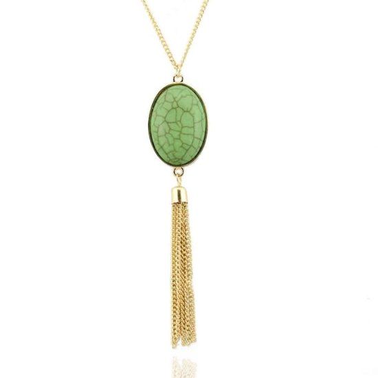 Deja Jewels Halsketting Ovale Natuursteen - Groen