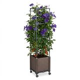 Merkloos Relaxdays Plantenbak met klimrek - op wielen - 135x30x30 cm - Antraciet