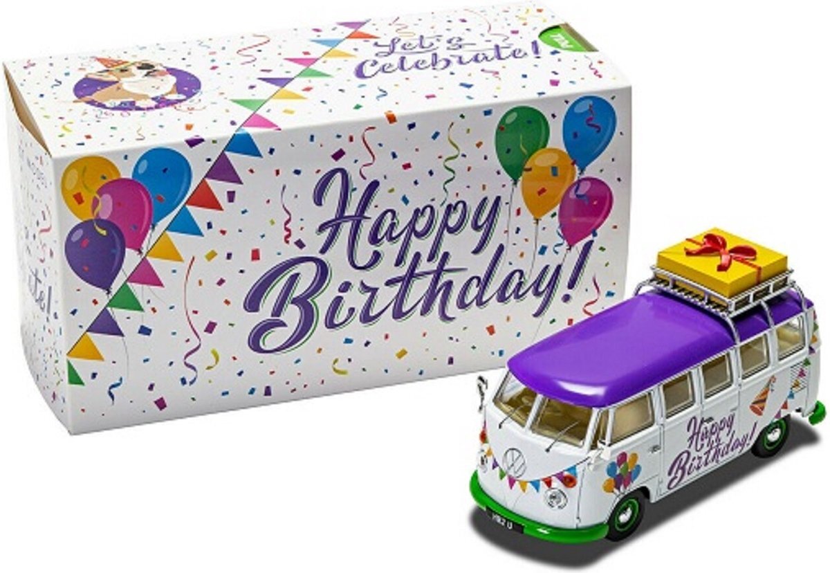 Corgi Camper "Happy Birthday" Wit / Paars 1-43 Corgi