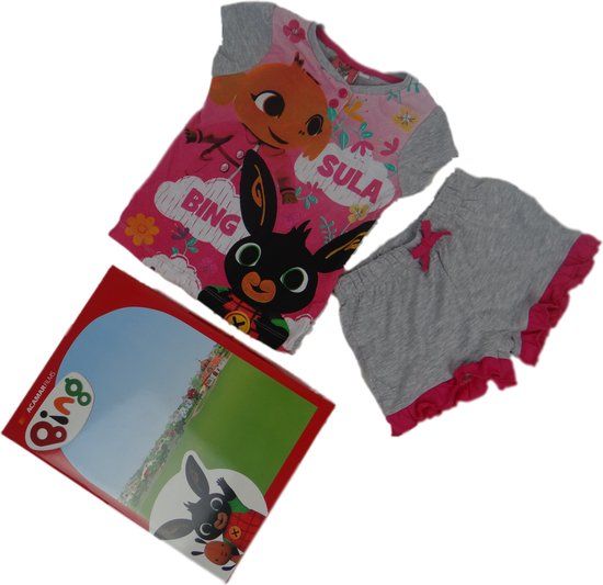 Bing Shortama Grijs Kinderpyjama - Unisex - Maat 116 - Korte Mouw - Dierenprint