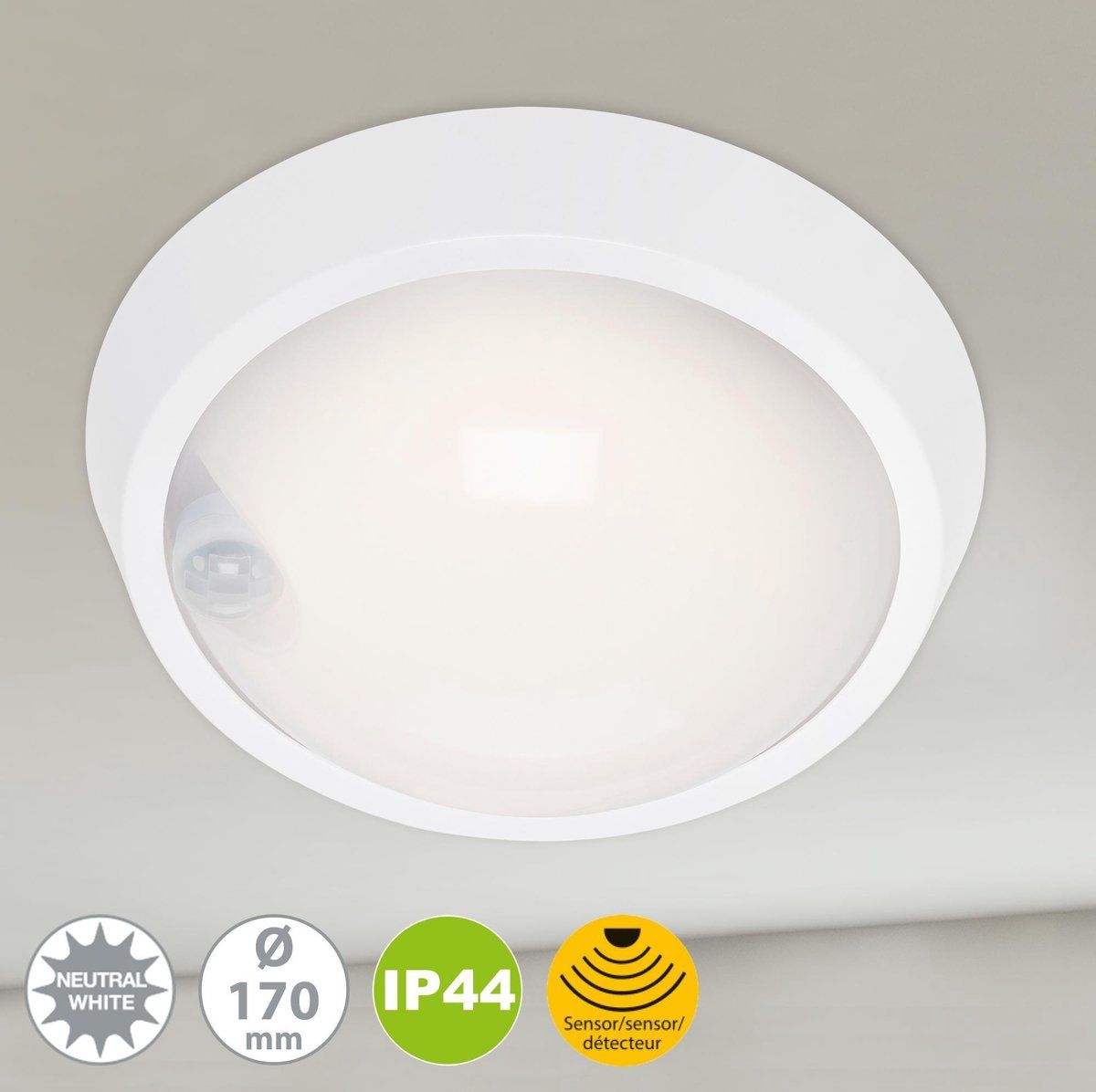 Briloner Leuchten HELSINKI LED buitenlicht - 12W - sensor - IP44 - wit - plastic