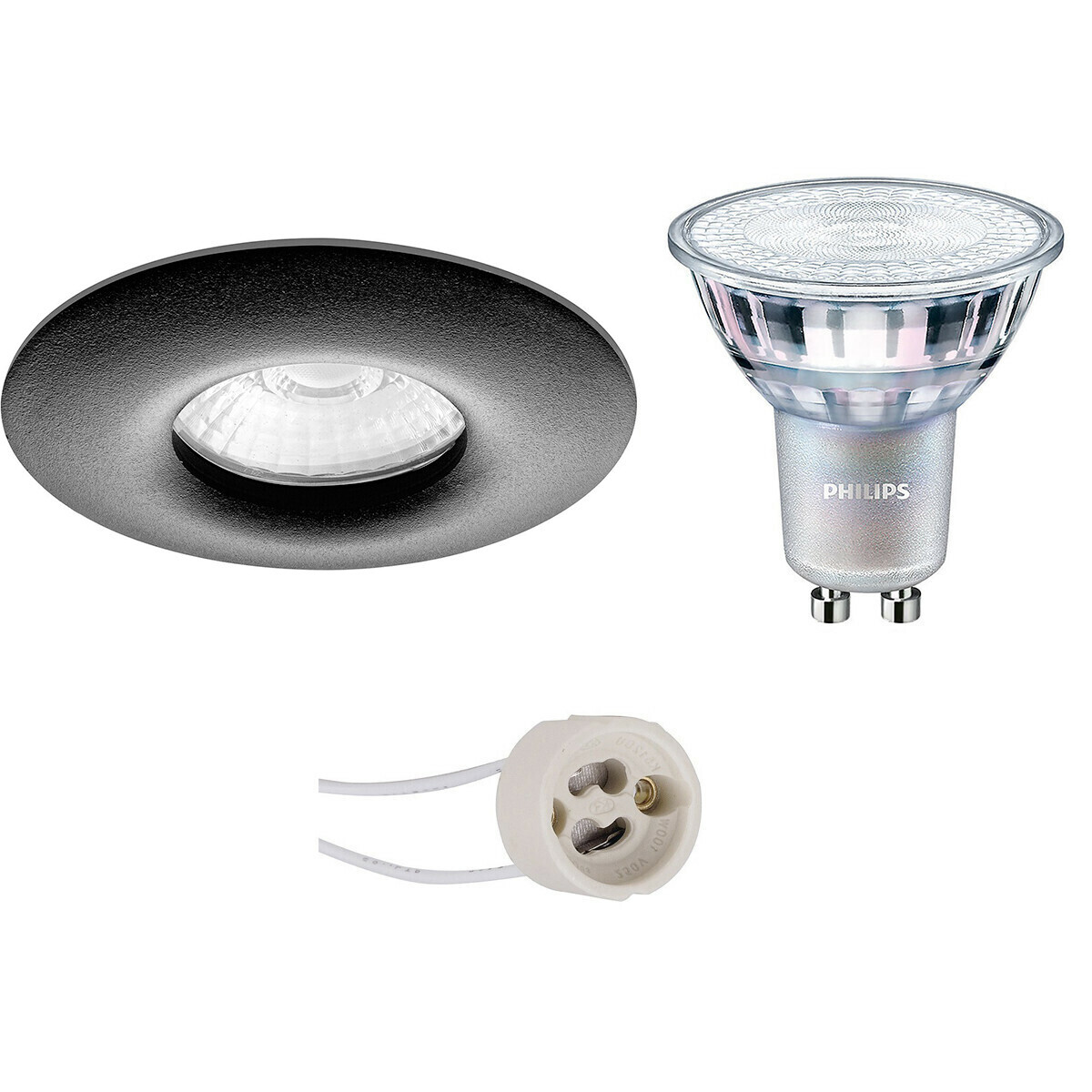 BES LED LED Spot Set - Pragmi Luno Pro - Waterdicht IP65 - GU10 Fitting - Inbouw Rond - Mat Zwart - Ø82mm - Philips - MASTER 927 36D VLE - 3.7W - Warm Wit 2200K-2700K - DimTone Dimbaar