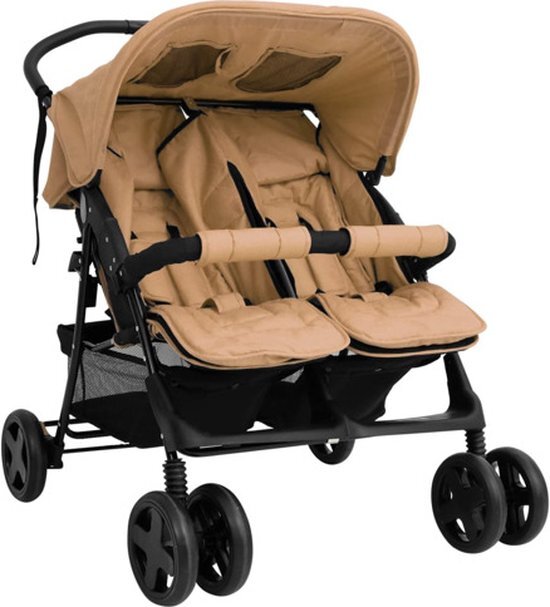 vidaXL tweelingkinderwagen staal taupe Taupe