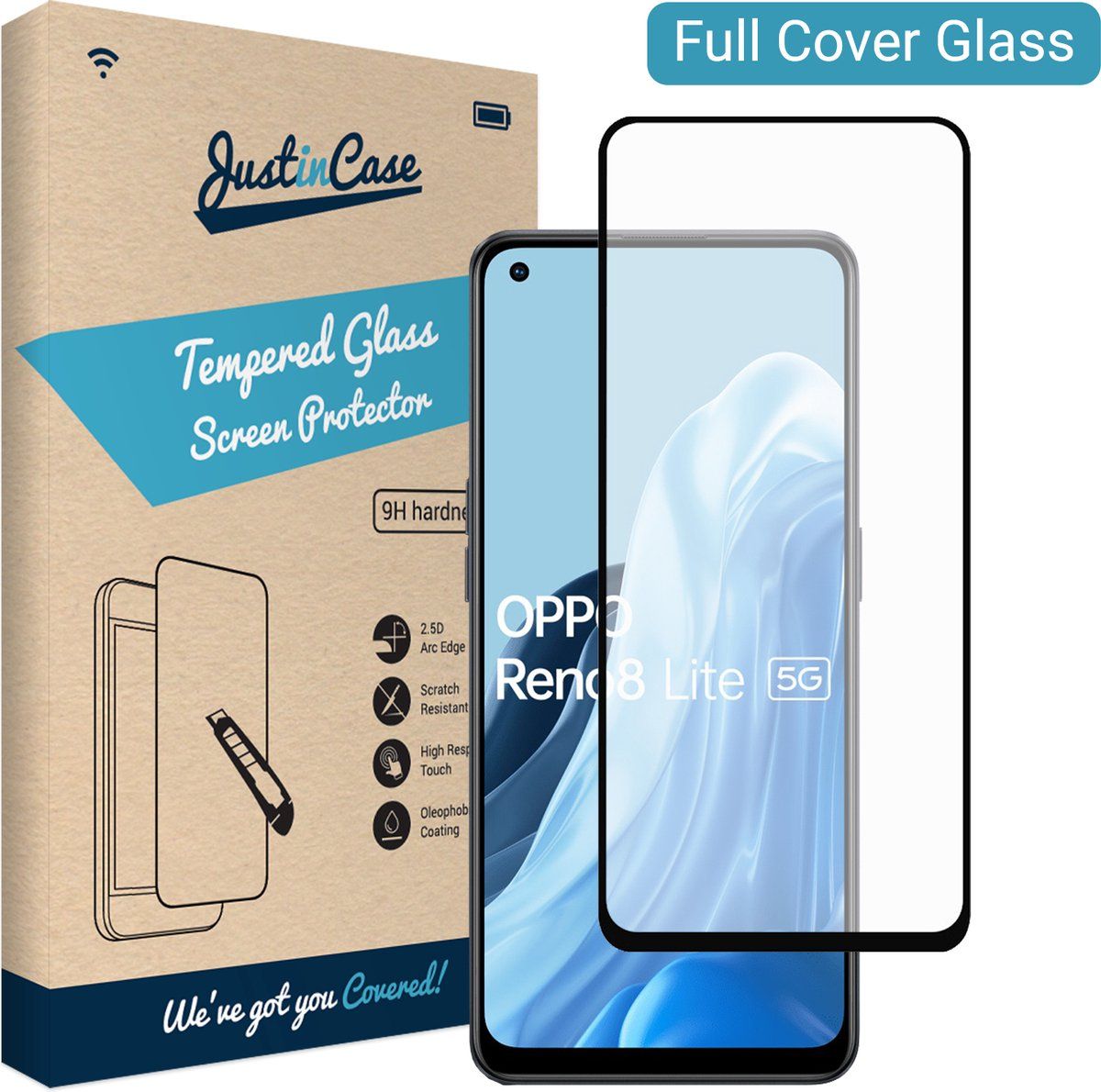 Just in Case Full Cover Oppo Reno8 Lite Screenprotector Zwart