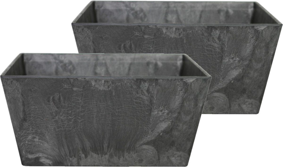 Steege Set van 2x bloempot/plantenpot balkonbak gerecycled kunststof/steenpoeder zwart dia 30 cm H14 cm - Binnen en buiten gebruik