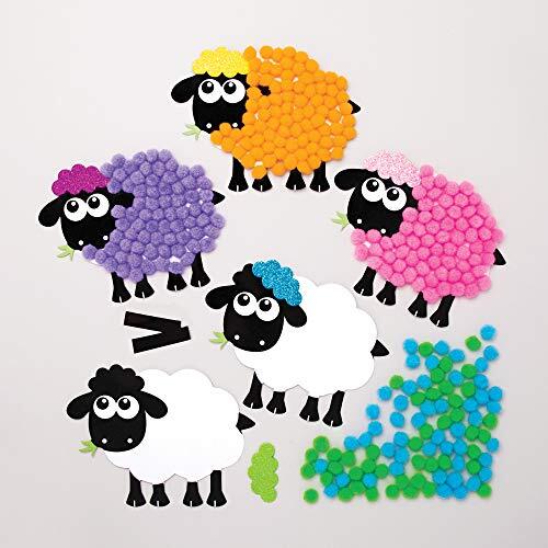 Baker Ross Pluizig schaap pompons knutselset voor kinderen (5 stuks) creatieve sets om te knutselen en te decoreren in de lente