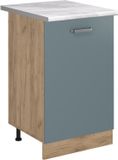Vicco R-Line meuble de cuisine bas, bleu-gris/doré chêne, plan de travail en marbre de 50 cm
