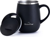 GRANDTIES Geïsoleerde koffiemok met handvat schuifdeksel - 460 ml wijnglas vorm thermische mok met dubbelwandige vacuüm roestvrij staal houdt je dranken warm of koud middernacht zwart, pak van 1