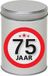 Bellatio Decorations Cadeau Snoepblik - 75 jaar verjaardag - 9 x 13 cm - Cadeauverpakking- metaal - met leeftijd sticker