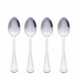 Set van 4 theelepels van staal 18/10, zilver glanzend, antiek
