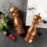 Markenlos Bol Handgemaakte Houten Peper- en Zoutmolen Set met Keramische Maalmechanisme, Verstelbaar, 7 Inch, Navulbaar