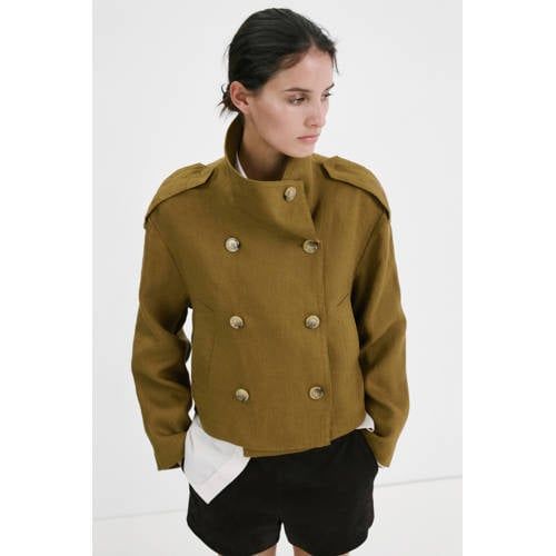 Mango trenchcoat met linnen groen
