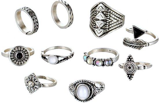 Fako Bijoux® - Bohemian Stijl Ringenset - Indira - 10-Delig - Zilverkleurig