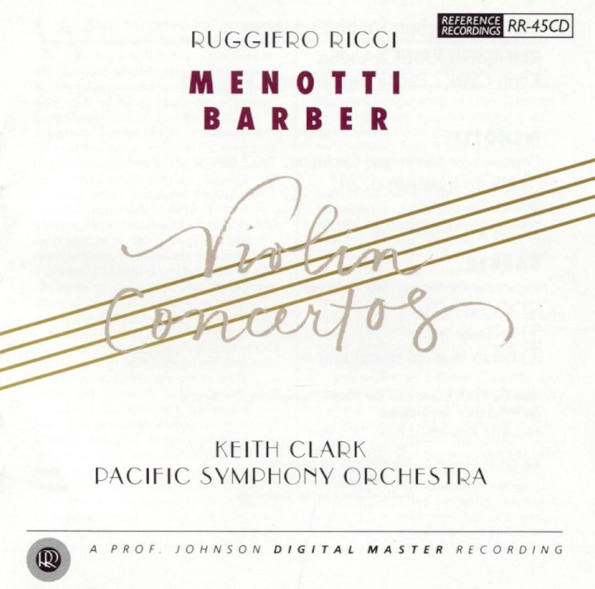 Music&Words Ricci Ruggiero & Pacific Symphony Keith Clark - Menotti, Barber: Violin Concerti