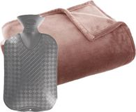 Atmosphera Fleece deken/plaid Oud Roze 130 x 180 cm en een warmwater kruik 2 liter