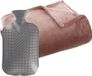 Atmosphera Fleece deken/plaid Oud Roze 130 x 180 cm en een warmwater kruik 2 liter