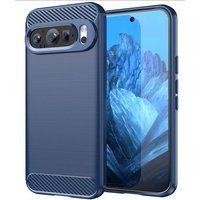 Google Pixel 9 et 9 Pro 5G Coque Housse Étui Silicone Gel Carbone + Verre Trempé - Bleu Foncé